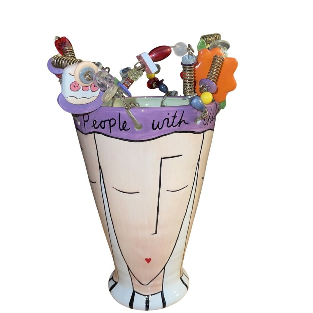 Sandra Mag damen for Silvestri Whimsical Face Vase with Beaded Embellishments
